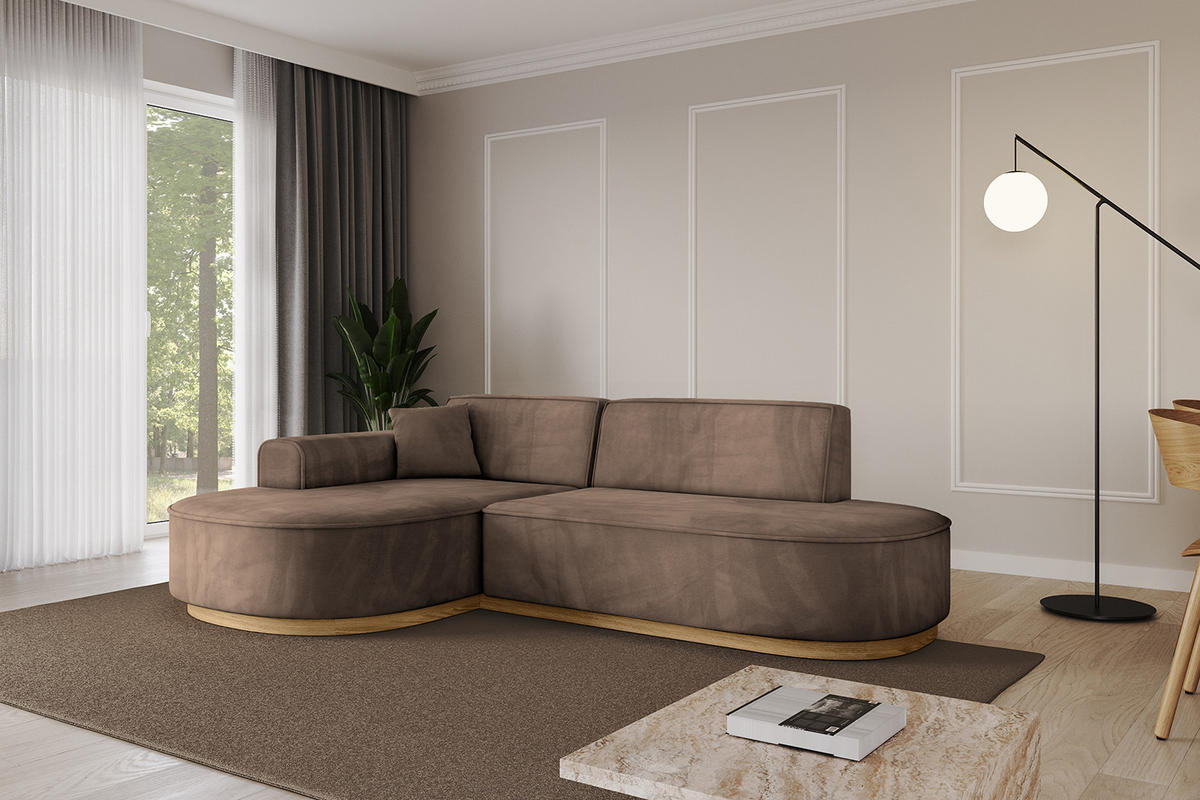 ECKSOFA Ottomane Links MARI-L1-v2 - 243x171x83 cm Braun Velours - Braun, Holzwerkstoff/Textil (243/171cm) - ALTDECOR