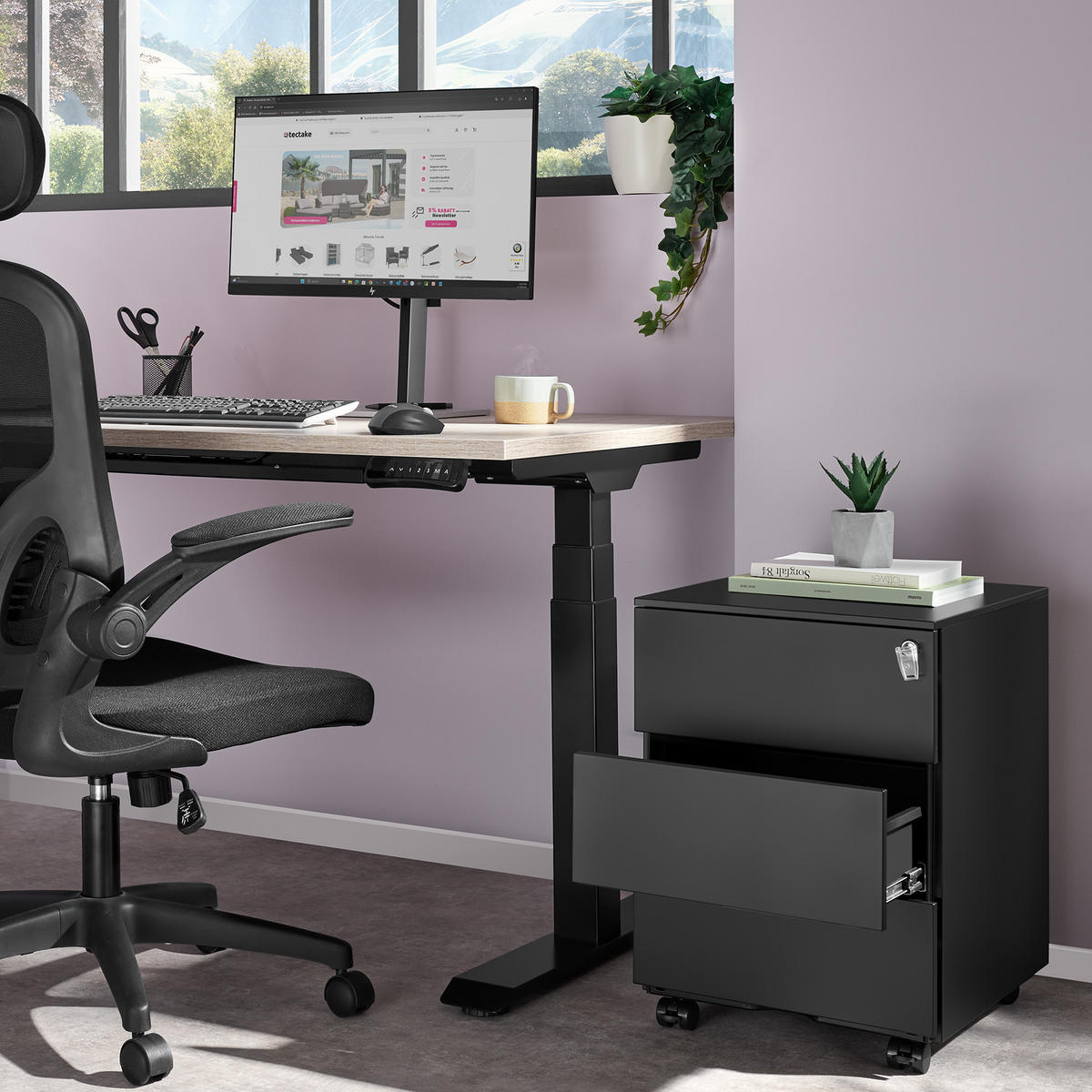 AKTENROLLSCHRANK Magna,39 x 45 x 55 cm,schwarz - Schwarz, Textil (39/55/45cm) - tectake