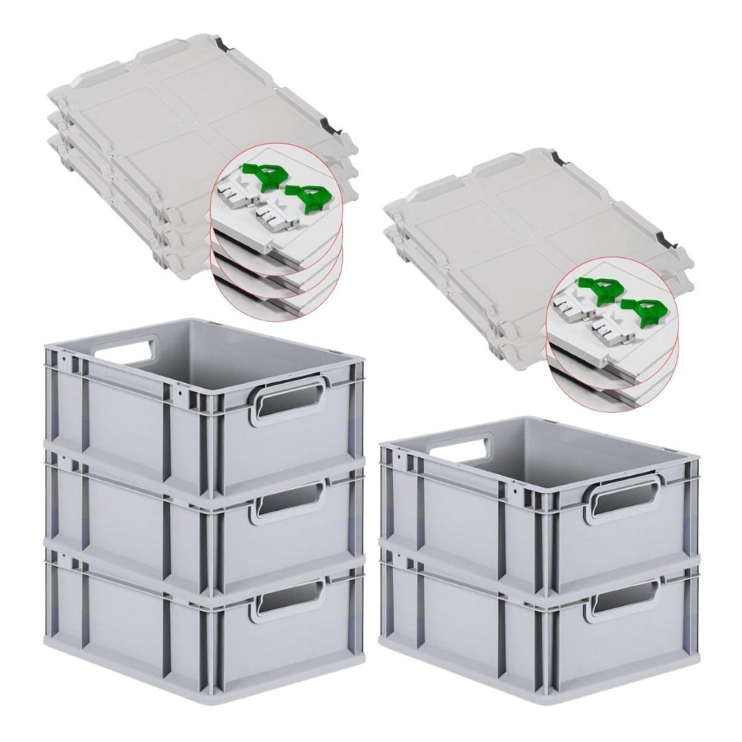 EUROBOX 5x Nextgen Economy Mit Scharnierdeckel Grau/GrünGriffe Offen 16 Liter - Grün, Kunststoff (30/17/40cm) - PROREGAL