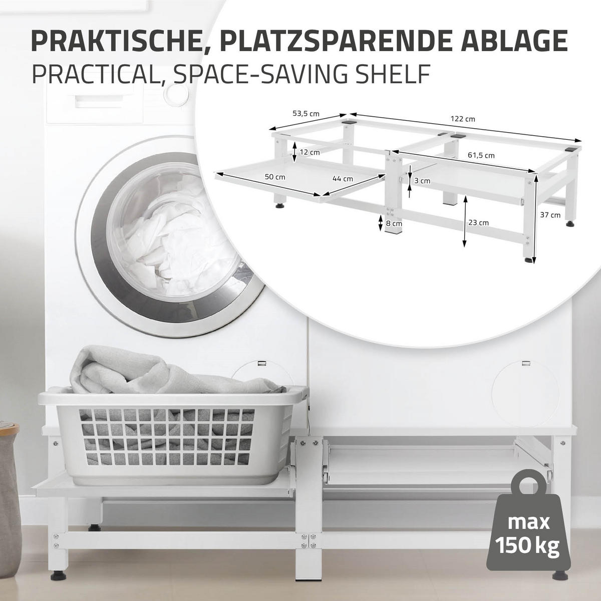 DVOJITÝ PODSTAVEC PRO PRAČKY se 2 výsuvnými policemi, bílý, z oceli - bílá, kov (122/37/53.5cm) - ML-DESIGN