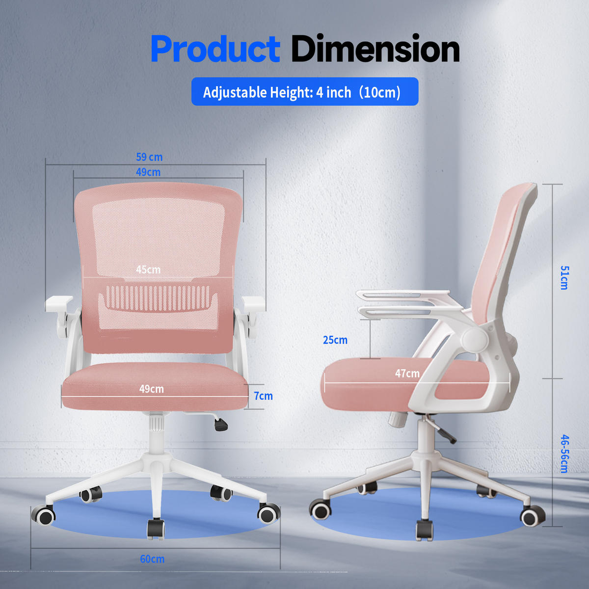 BÜROSTUHL Weiß-Rahmen Pink ergonomisch mit atmungsaktiver Rückenlehne - Pink, Metall (22.5/53/54.2cm) - Rattrix