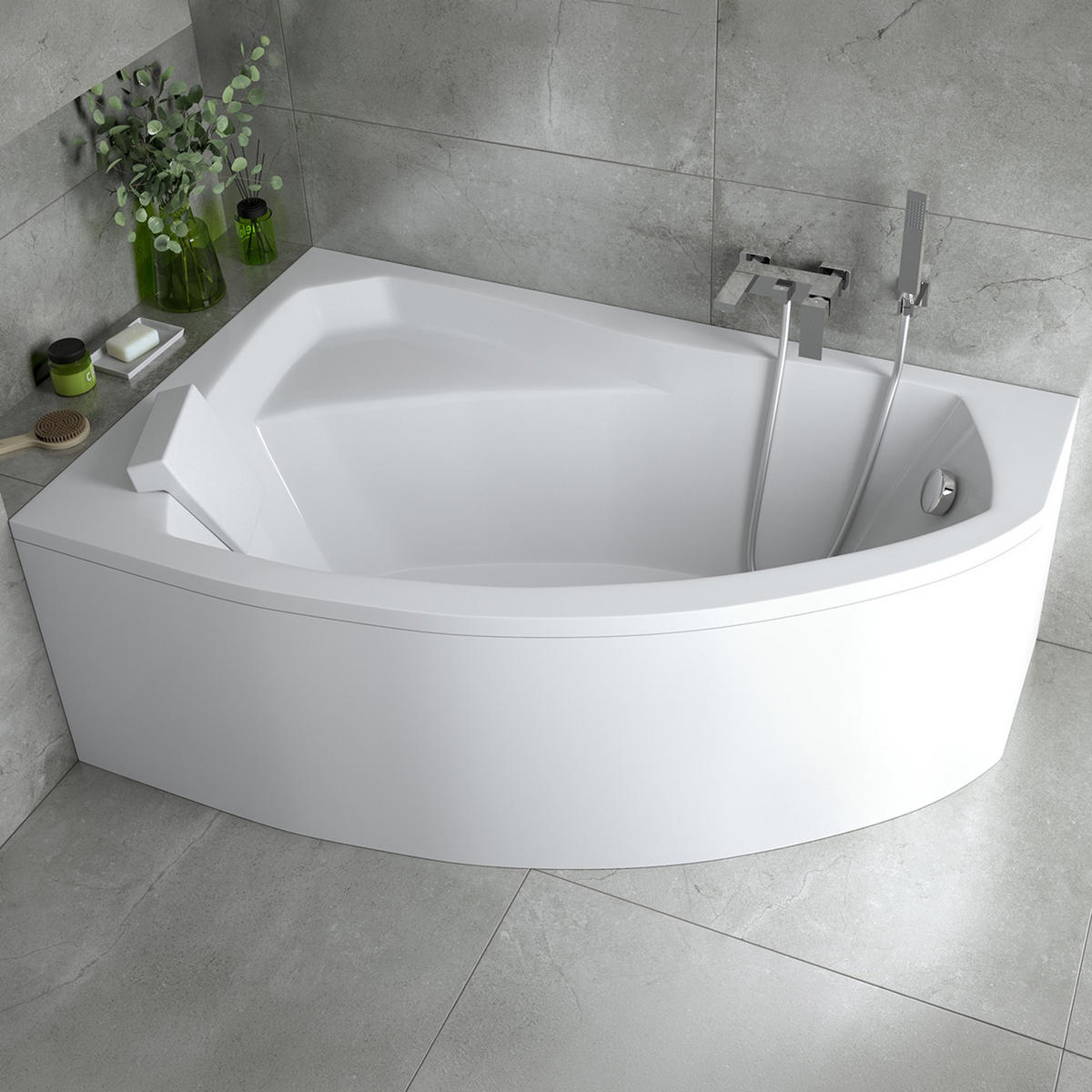 BADEWANNE Eckwanne RIMA 160/100 Links Ablauf & Füße - Weiß, Kunststoff (100/58.5/160cm) - bad land