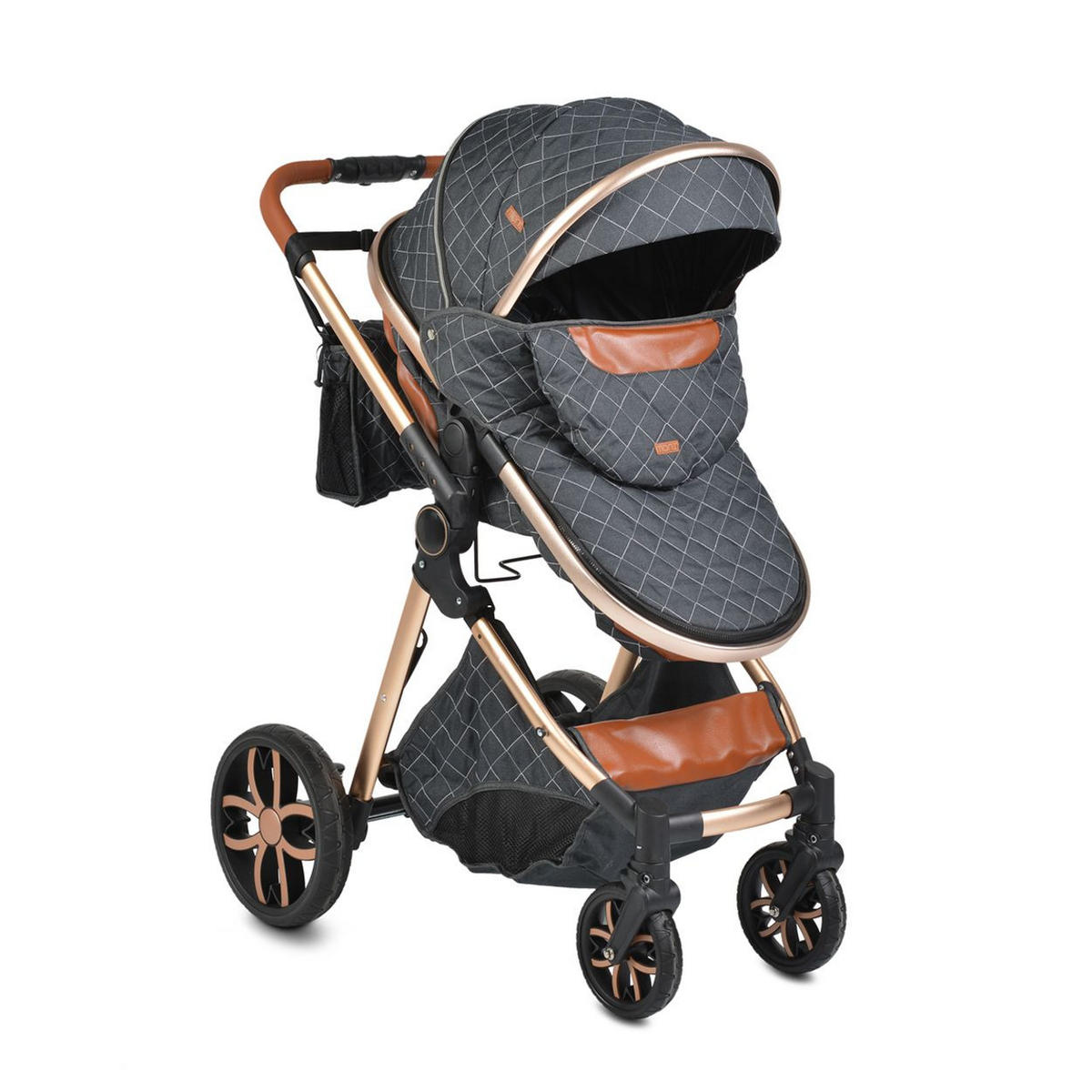 KINDERWAGEN Alma schwarz Sportsitz Tragetasche umbaubar Wickeltasche Sitz umkehrbar - Schwarz, Metall (90/60/120cm) - Moni