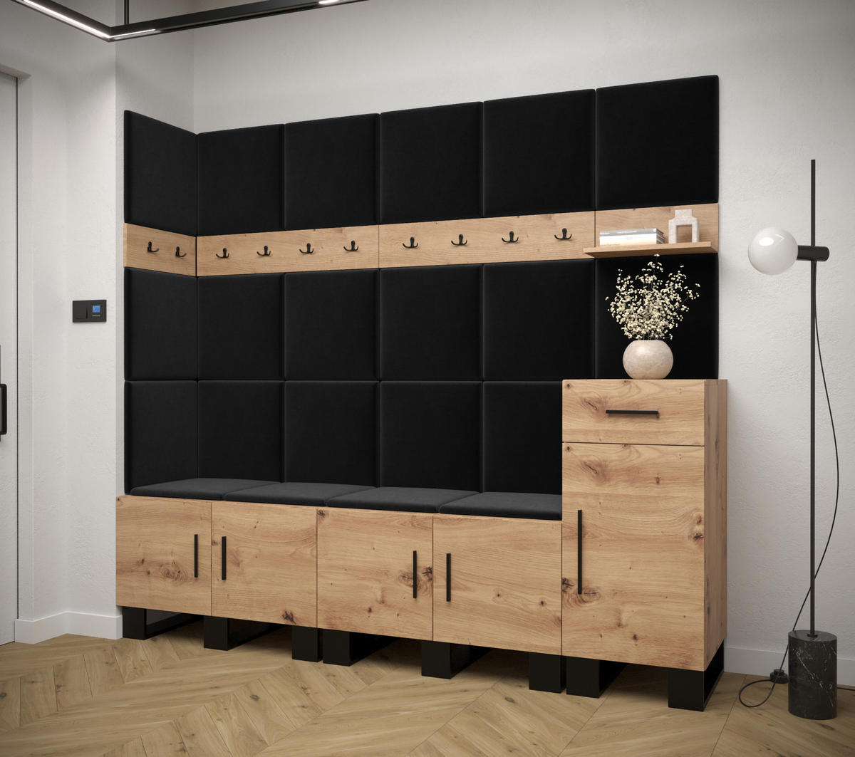 GARDEROBEN-SET 196/210/45,6 - Dunkelgrau/Schwarz, Holz/Kunststoff (210/196/45.6cm) - Abiks Möbel