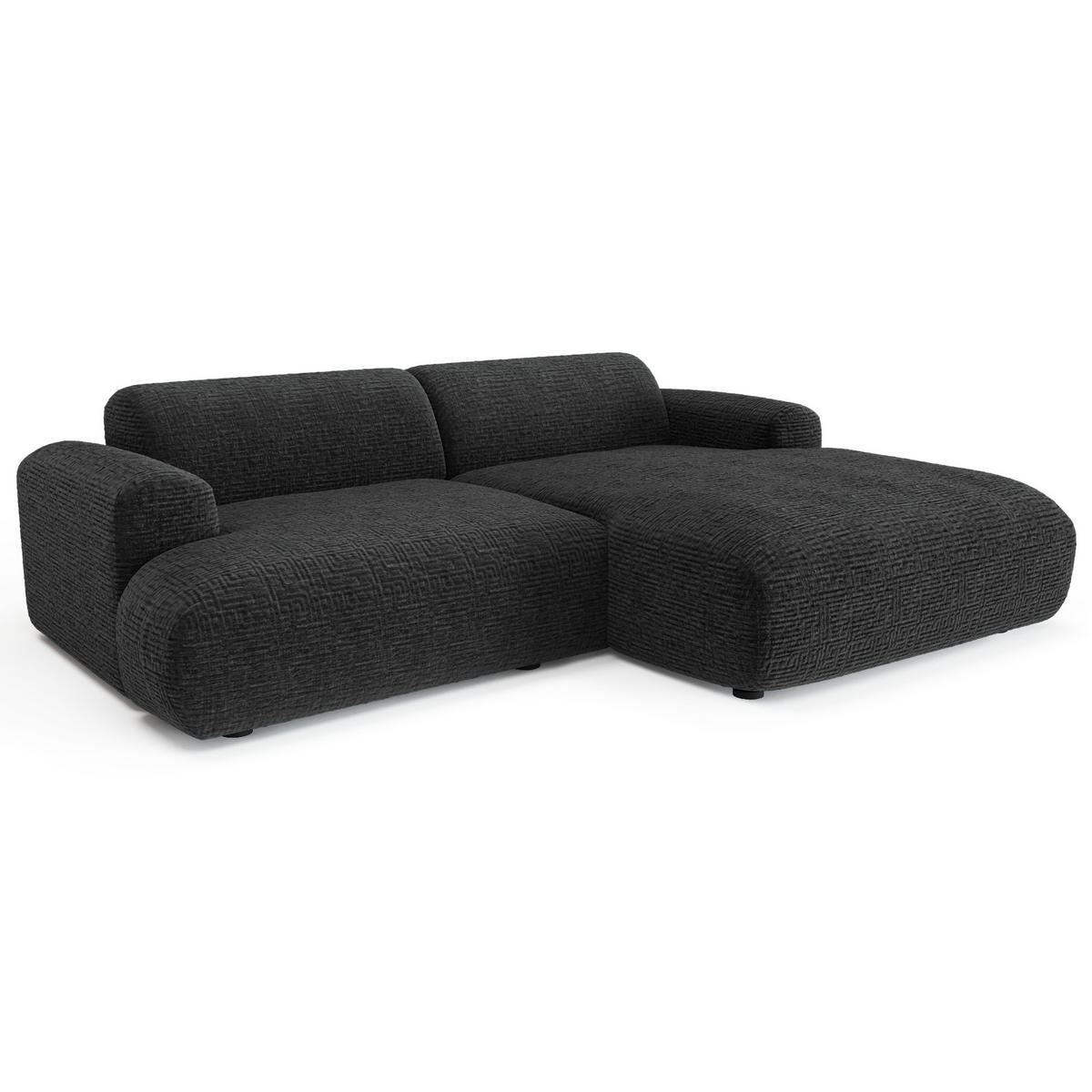 ECKSOFA RECHTS Gemusterter Samt Schwarz 266cm - Schwarz, Textil (266/165cm) - Sia Home
