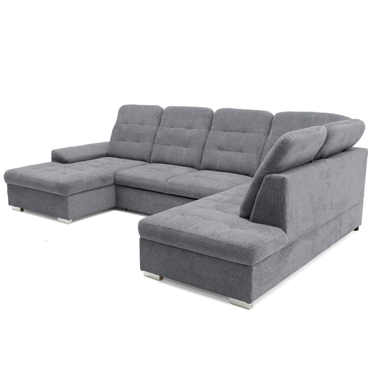 ECKSOFA U-Form OLIVIA U Rechts mit Schlaffunktion 124x257 Velours Grau - Silberfarben/Grau, Holz/Kunststoff (202/103/320cm) - Muffo