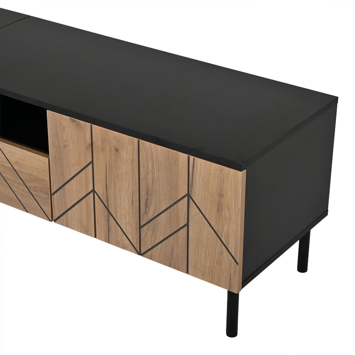 TV-RACK 180x40x45cm SchwarzHolzoptik Fernsehtisch mit Schubladen - Naturfarben, Holz (50.01/15.01/103cm) - Raelunyi