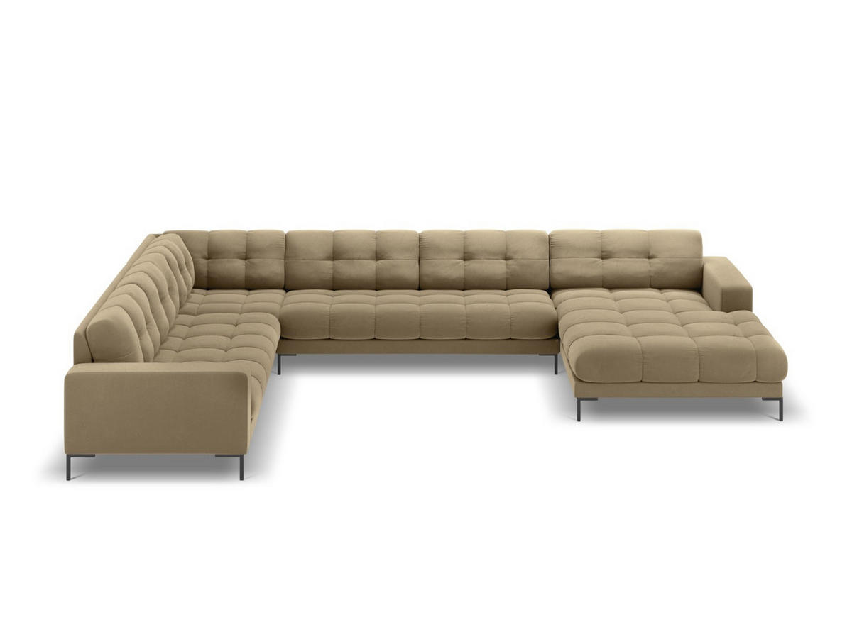 PANORAMASOFA links Mamaia aus Samt beige 7 Sitzplätze - Beige, Textil (256/75/327cm) - Micadoni