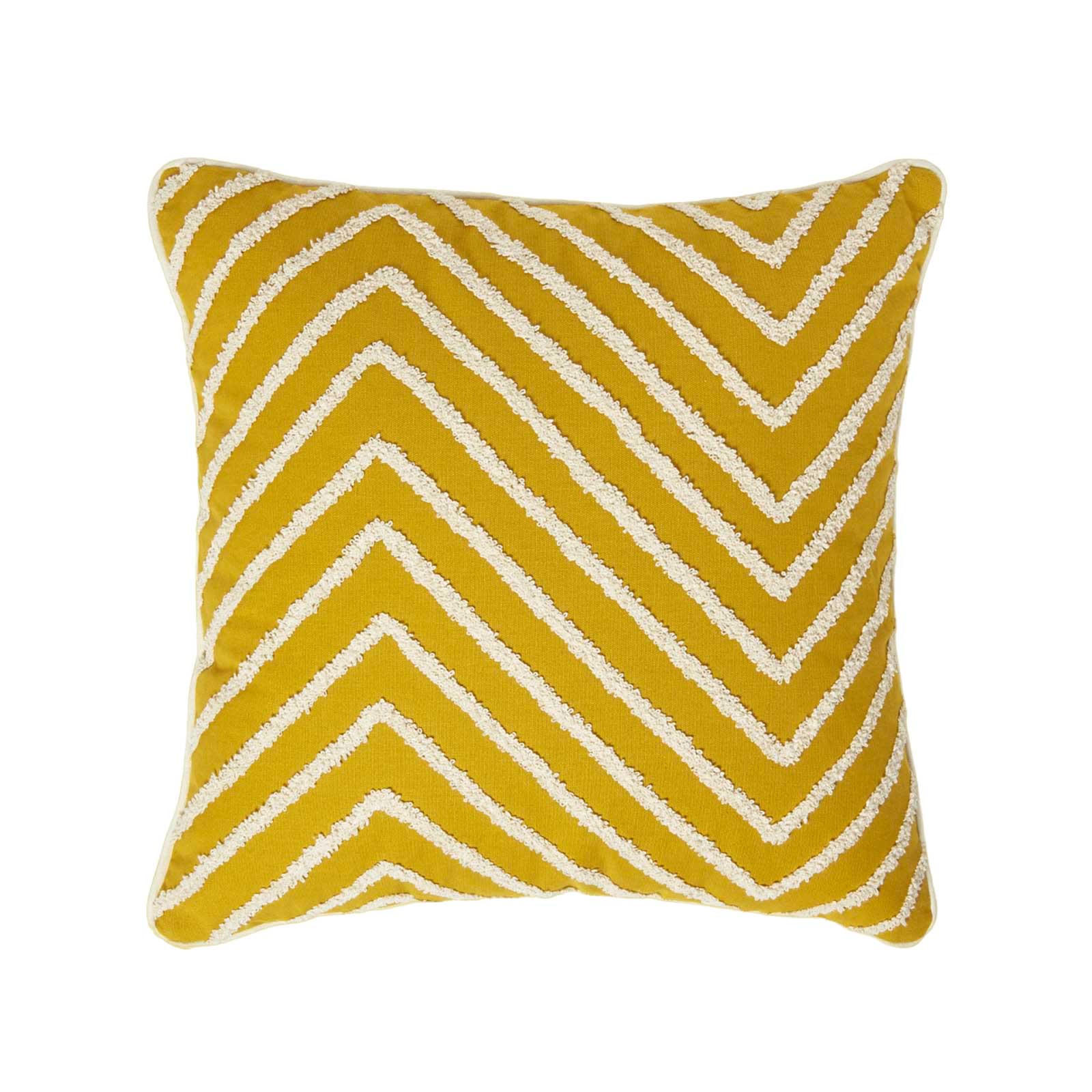 DEKOKISSEN Tufted senfgelb 45/45 cm mit Chevron-Muster - Dunkelgelb, Textil (45/45cm) - Homescapes