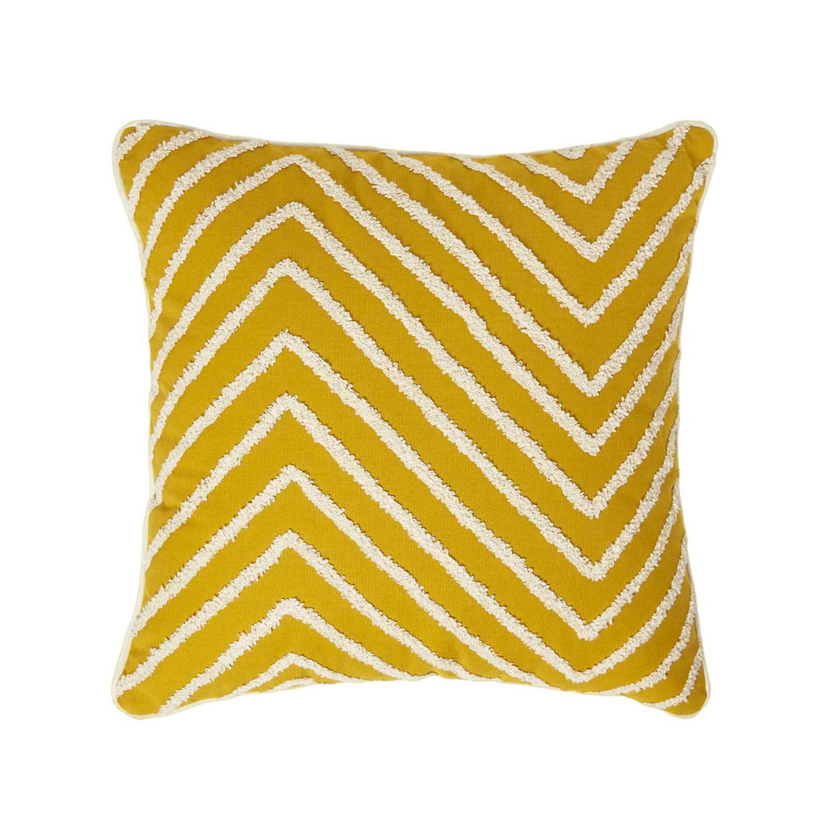 DEKOKISSEN Tufted senfgelb 45/45 cm mit Chevron-Muster - Dunkelgelb, Textil (45/45cm) - Homescapes