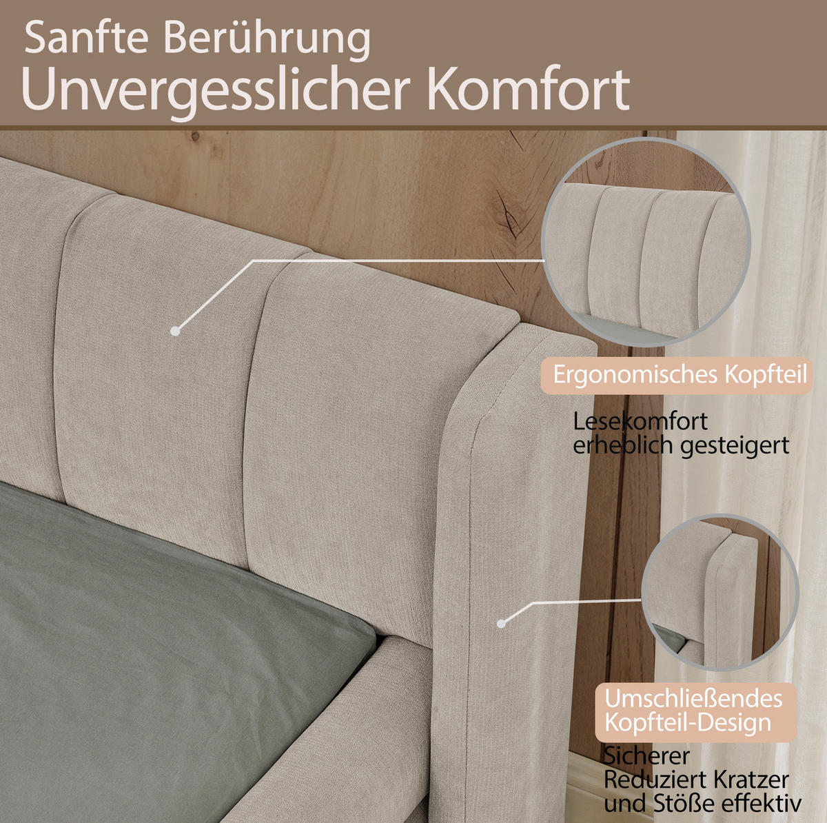 BETTGESTELL mit Kopfteil 140x200 cm Chenille Beige - Beige, Holz (140/200cm) - Meubliv