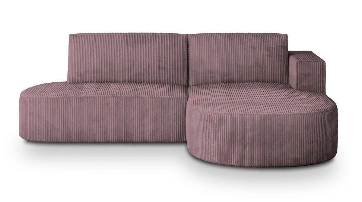 ECKSOFA CORTIO P R-S Lila Kordstoff mit Schlaffunktion - Lila, Holz (265/174cm) - MASSENO