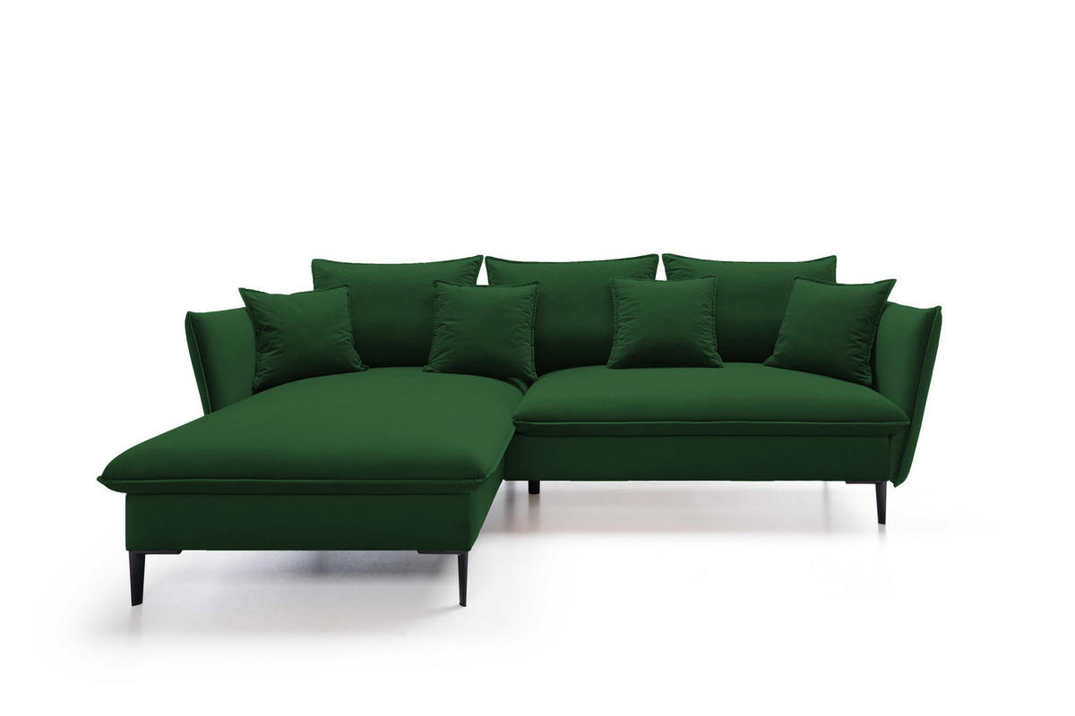 ECKSOFA GLOSS mit Schlaffunktion, Ottomane & goldenen Füßen – Samtsofa im GLOSSour-Stil mit Zierkissen, 258x167x91cm, Linke, BURGUND - Platinfarben, Holz/Textil (167/258cm) - DomoHome