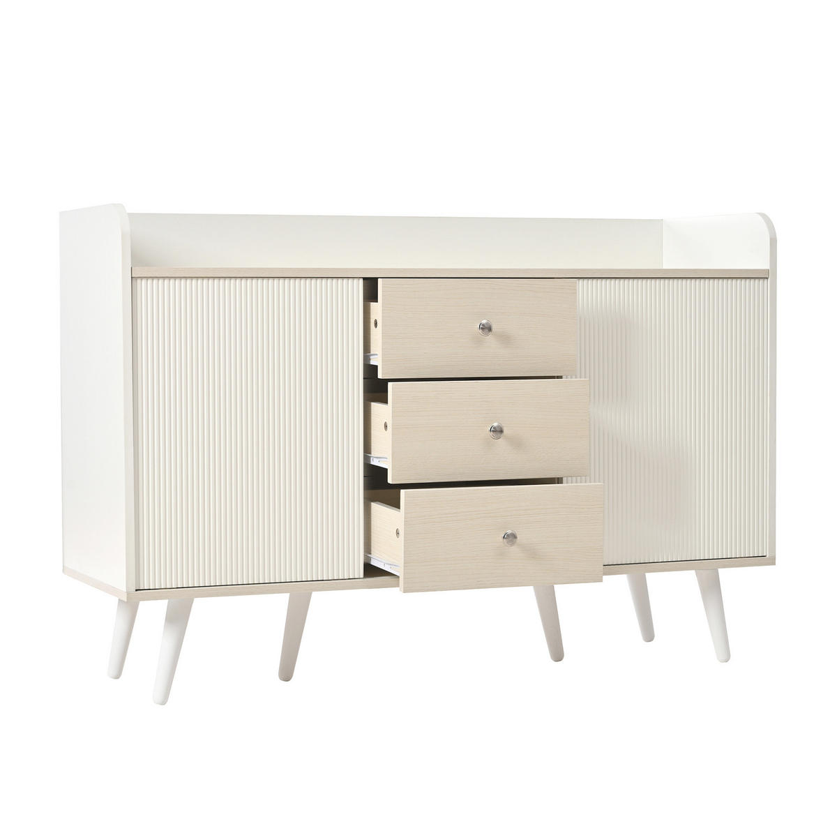 SIDEBOARD 117,5/70/80 cm weiß/holzfarben aus MDF mit Schiebetüren - Weiß, Holzwerkstoff (117/80/70cm) - OKWISH
