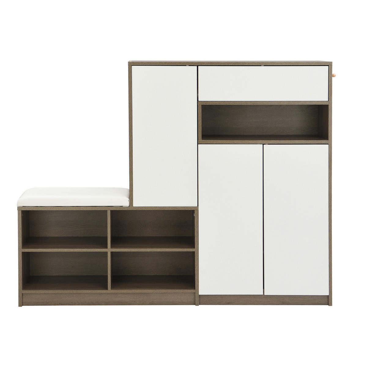 SCHUHSCHRANK 140/35/110 cm Weiß aus Spanplatte mit Sitzkissen - Weiß, Holzwerkstoff (140/110/35cm) - OKWISH