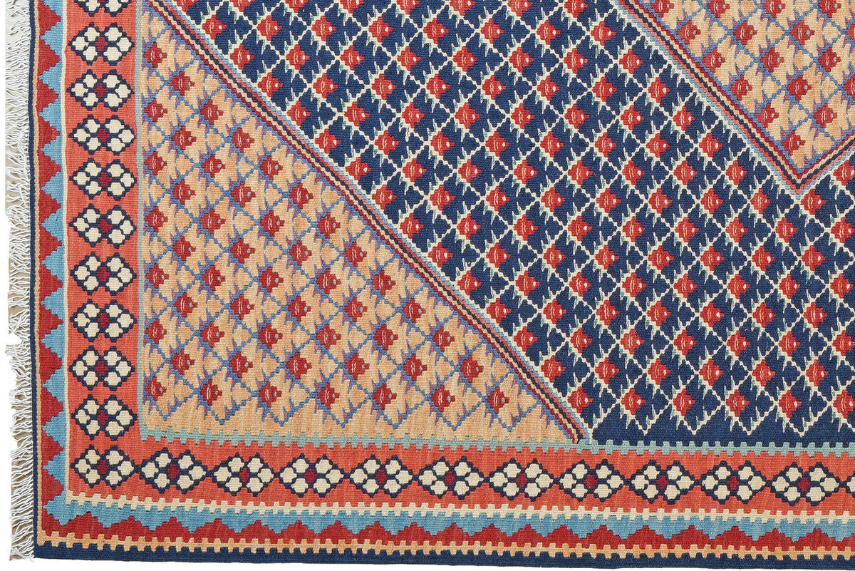 HANDWEBTEPPICH Kelim Senneh Blau 198/151 cm Schurwolle - Blau, Textil (151/198cm) - Looma