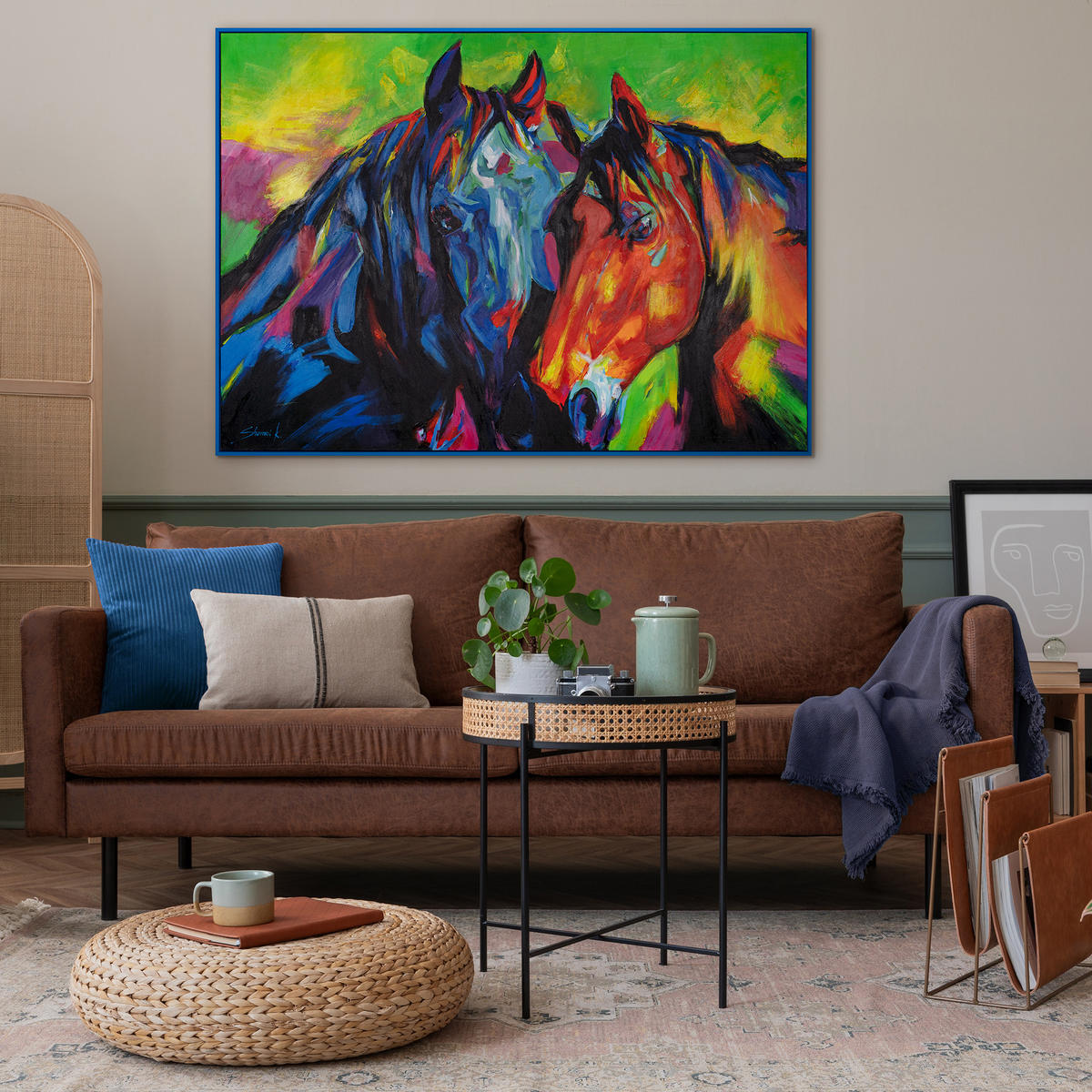 GEMÄLDE Vielfarbige Mähnen Schattenfugenrahmen Blau 120x80 cm - Blau, Holz (120/80cm) - YS-art gallery