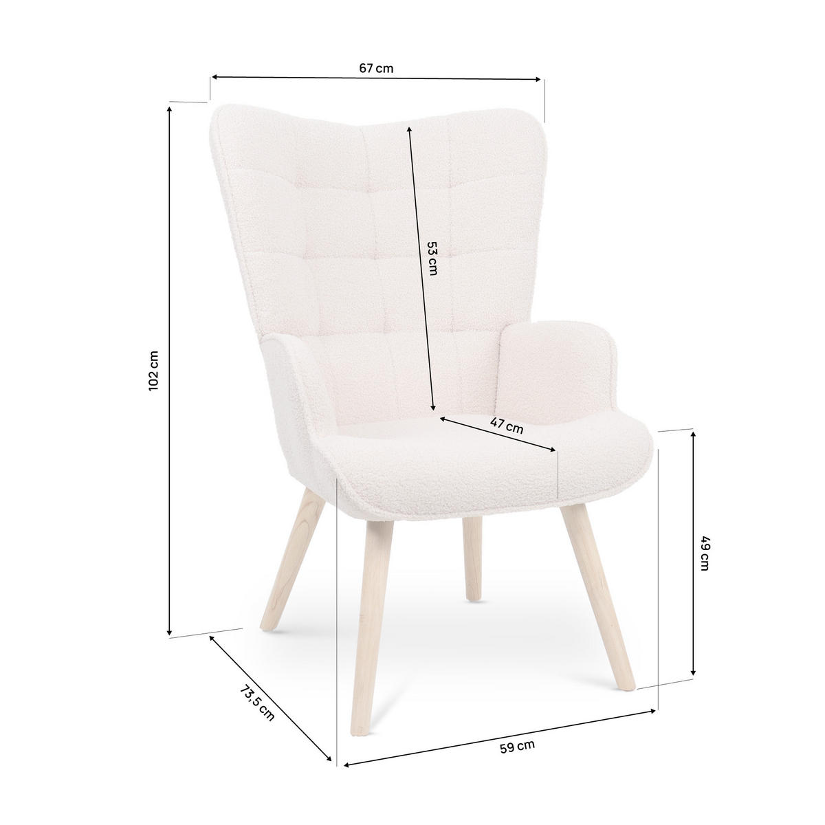 SESSEL Stella Skandinavischer aus beigem Frottee mit Nähten - Beige/Akaziefarben, Holz/Holzwerkstoff (67/102/73.5cm) - Sicaan