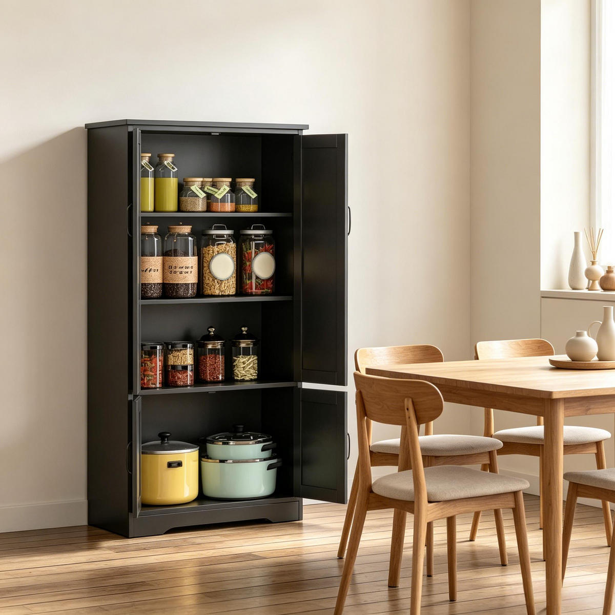 HIGHBOARD DE-38811 60/30/123 cm, 2 Türen und 3 Regale Schwarz - Schwarz, Holzwerkstoff (60/123/30cm) - ComfortXL