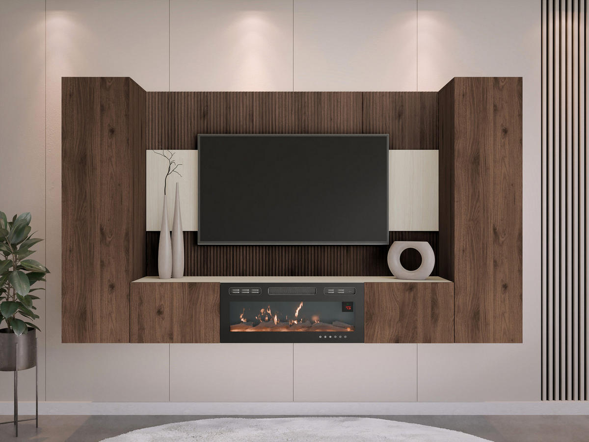 WOHNWAND Deromi V mit Kamin - Braun, Holzwerkstoff (260/150/38cm) - MIRJAN24