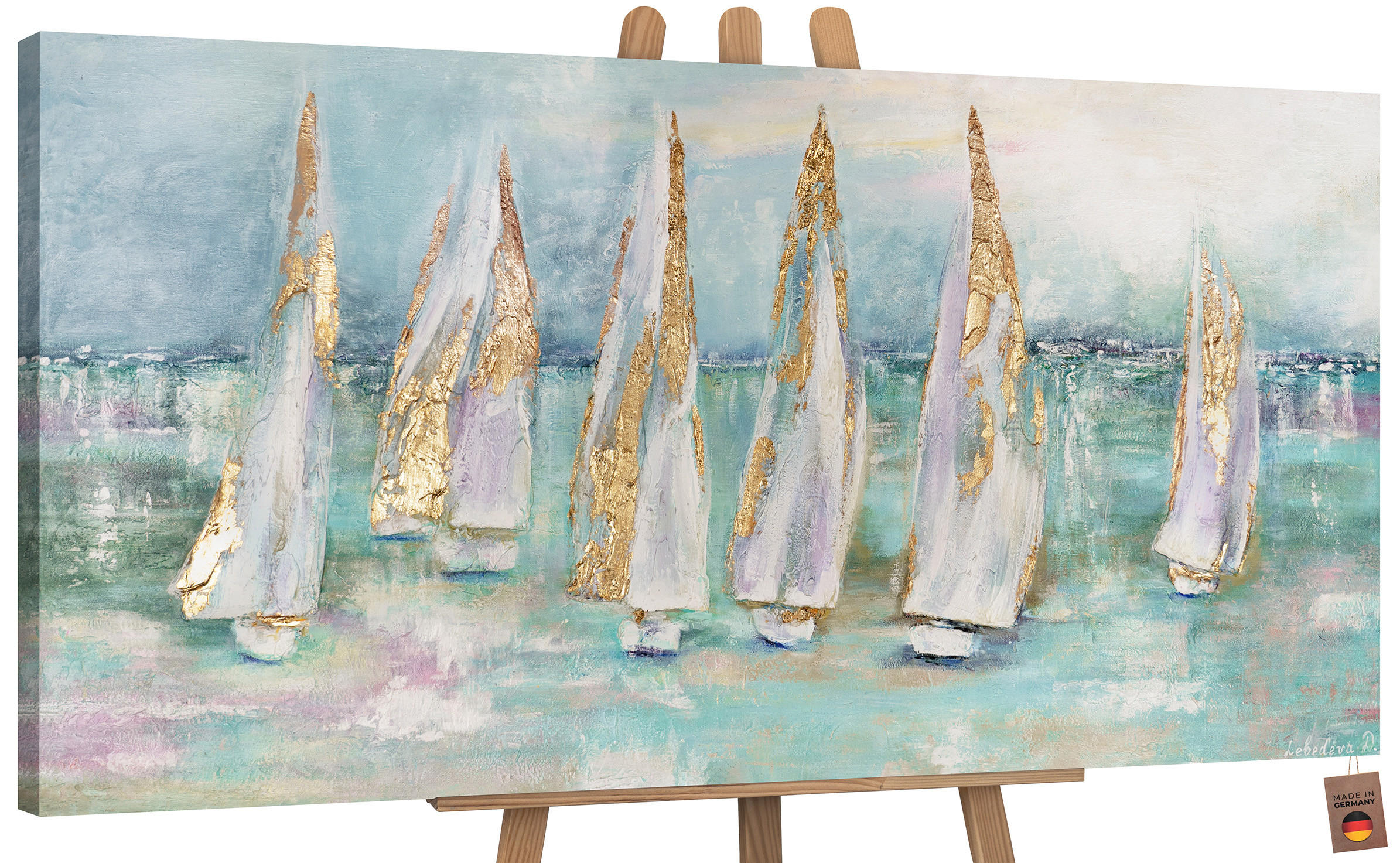 YS-art gallery Gemälde Türkis 140x70 cm