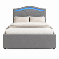 POLSTERBETT 90/200 mit LED, 2 Schubladen und verstellbarem Kopfteil in Grau - Grau, Holzwerkstoff/Textil (90/200cm) - EVRYAE
