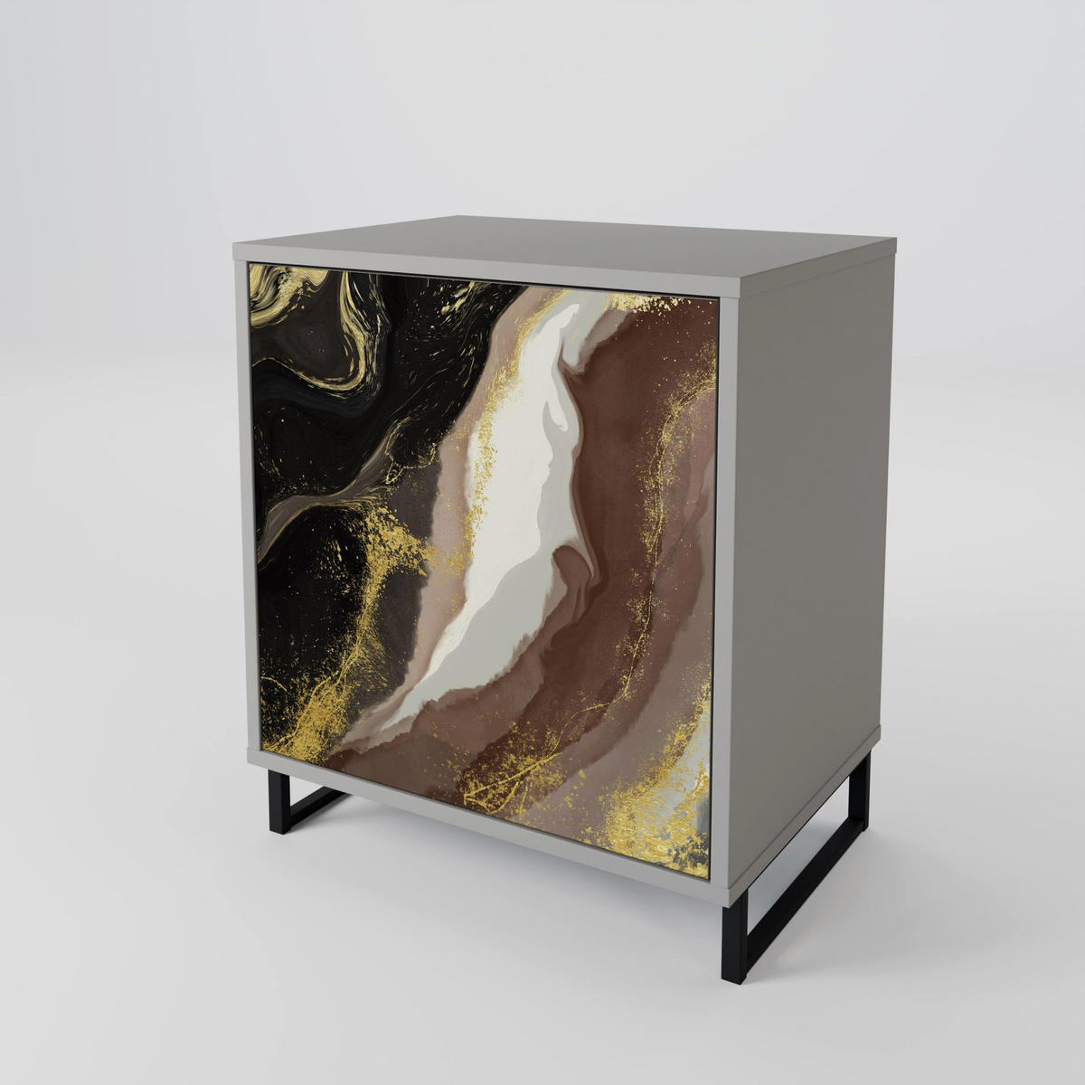 SIDEBOARD GOLD DUST, Grau, 57,5x42x70,5 cm, Schwarze Metall-Sternfüße - Multicolor/Schwarz, Holzwerkstoff/Metall (57.5/70.5/42cm) - SpaceRebels