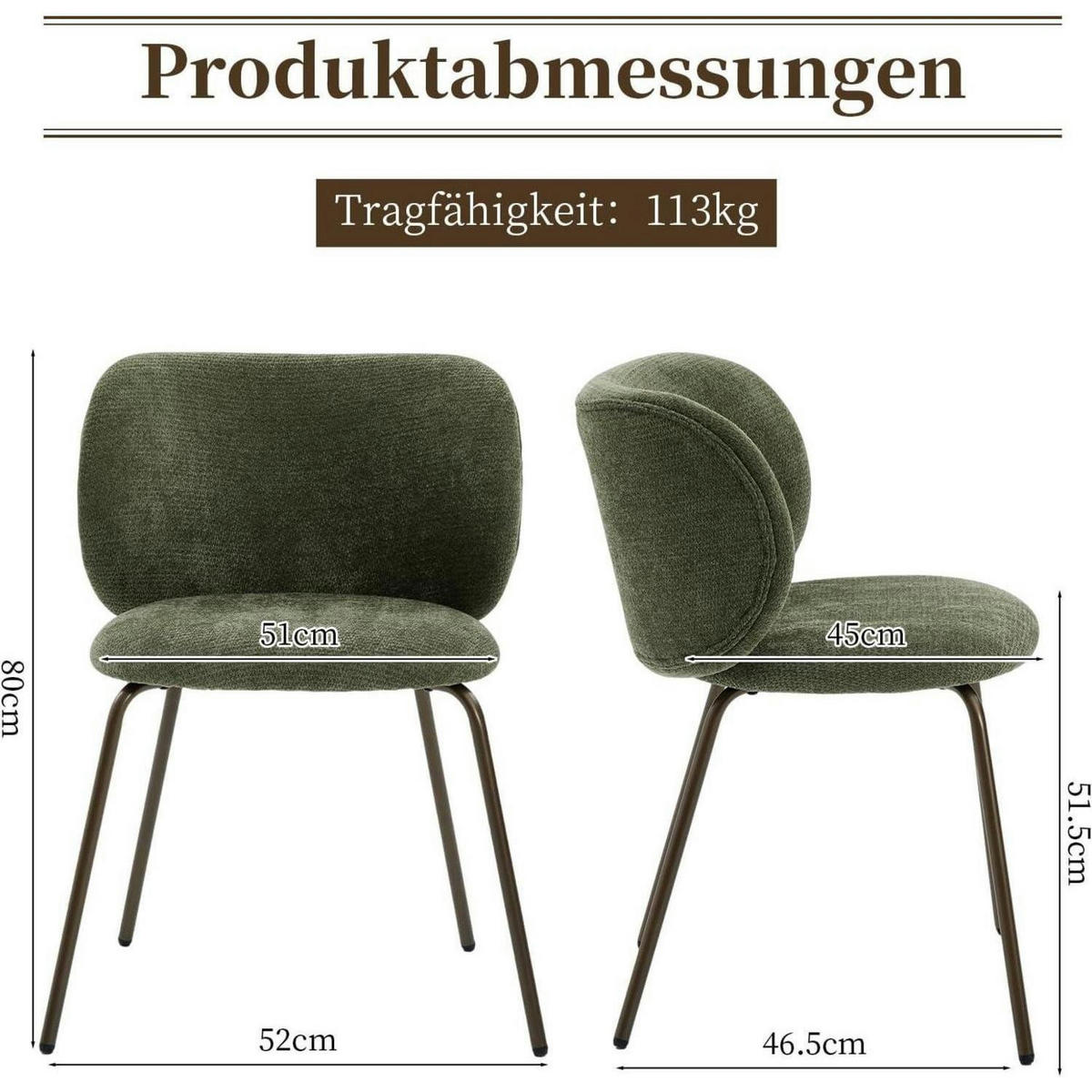 ESSZIMMERSTÜHLE 4er Set aus Chenille mit Metallbeinen, oliv - Olivgrün, Textil (52/80/46.5cm)