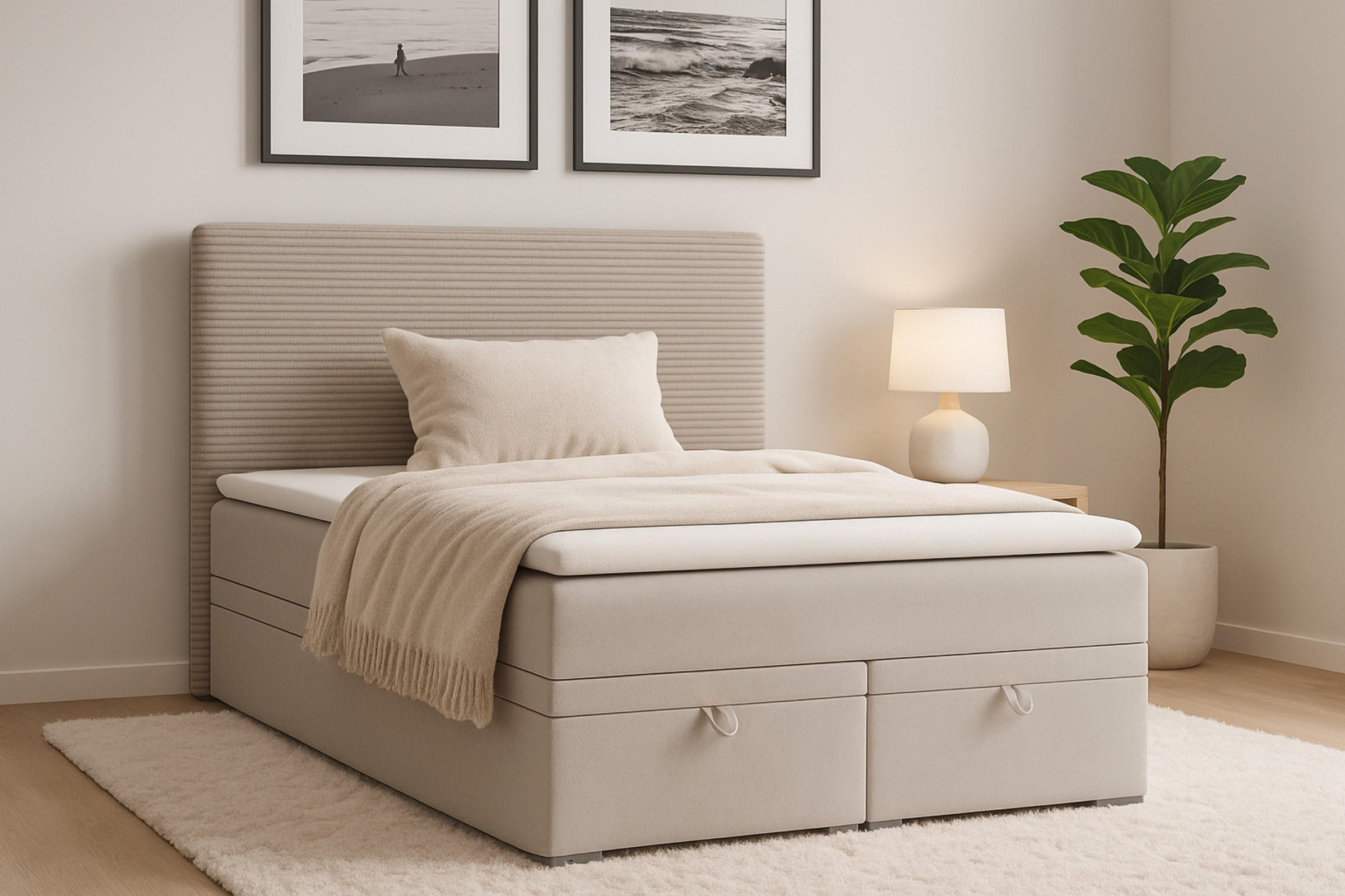 BOXBETT DARO 160/200 in Velour/Cord Beige - Beige, Holz/Holzwerkstoff (160/200cm) - Deine Möbel 24