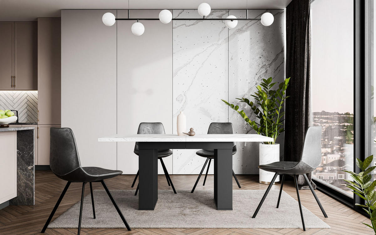 ESSTISCH Ausziehbar 160-240 cm Weiß Marmor-Optik mit Schwarzen Beinen - Weiß, Holzwerkstoff (240/80/75cm) - Home Collective