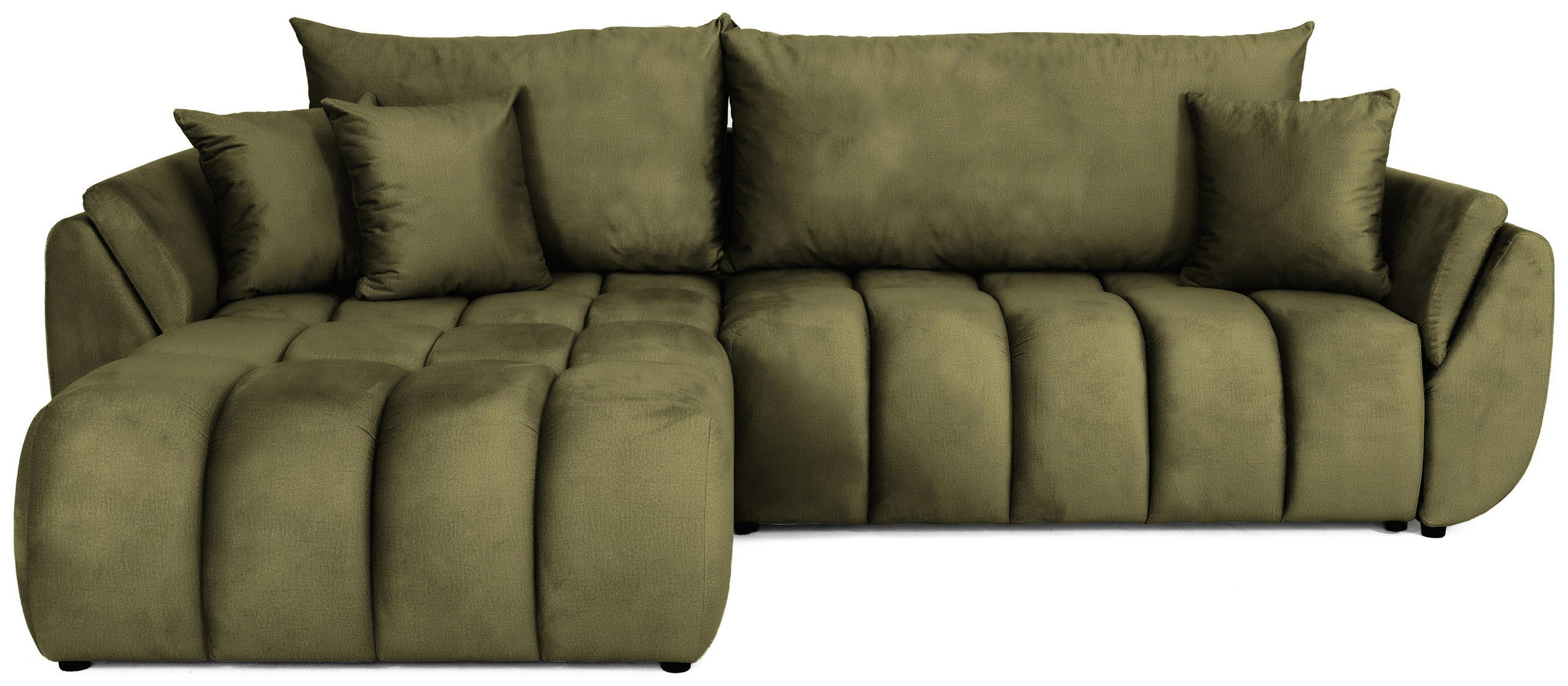 ECKSOFA Iris mit Schlaffunktion und Bettkasten, links oder rechts montierbar – Olivgrün Samt 280/184/85 cm - Schwarz/Olivgrün, Kunststoff/Textil (280/184cm) - WFL GROUP