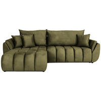 ECKSOFA Iris mit Schlaffunktion und Bettkasten, links oder rechts montierbar – Olivgrün Samt 280/184/85 cm - Schwarz/Olivgrün, Kunststoff/Textil (280/184cm) - WFL GROUP