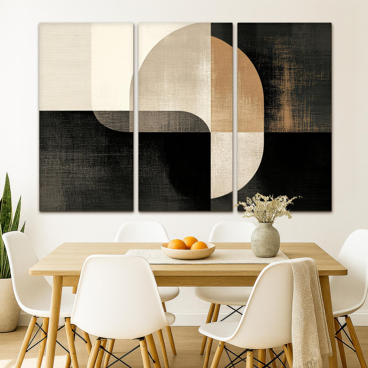 LEINWANDBILD 3er Set Formen - Abstrakt - Gold 150x100 cm - Schwarz, Textil (150/100cm) - MuchoWow