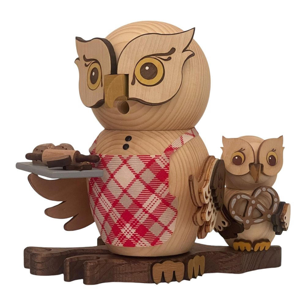 RAUCHFIGUR Eule Weihnachtsbäckerei mit Kind 15 cm - Multicolor, Holz (10/15/10cm)