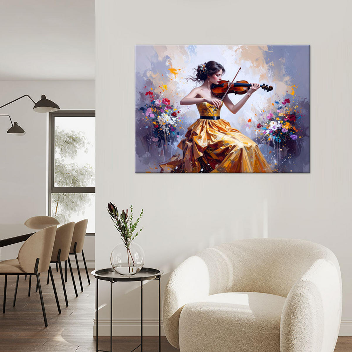 WANDBILD, Mädchen das Geige spielt - Multicolor, Textil (60/40cm) - Feeby