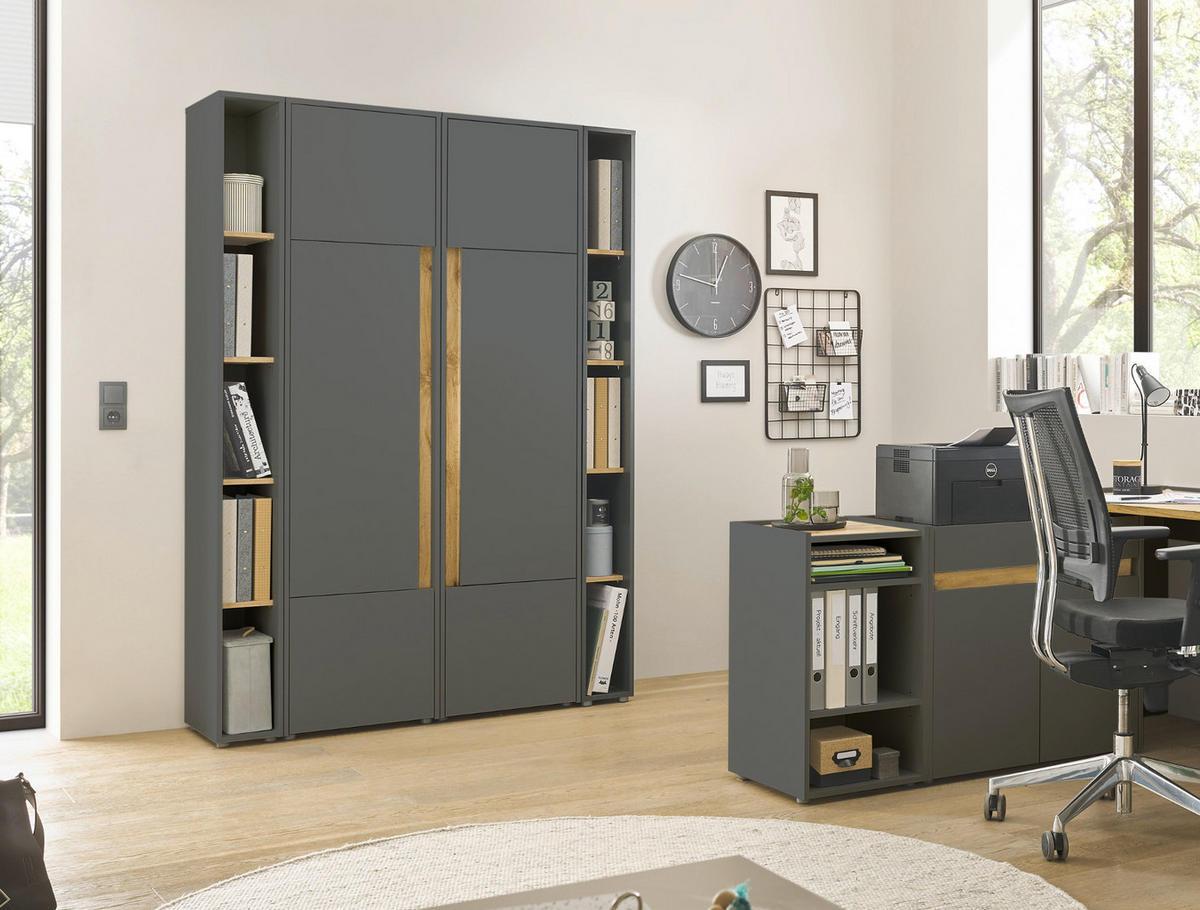 AKTENSCHRANK Grau, Eiche Wotan 50 x 200 cm, Büroschrank mit viel Stauraum und 5 OH - Eiche Wotan/Schwarz, Holzwerkstoff/Kunststoff (50/200/40cm) - Furn.Design