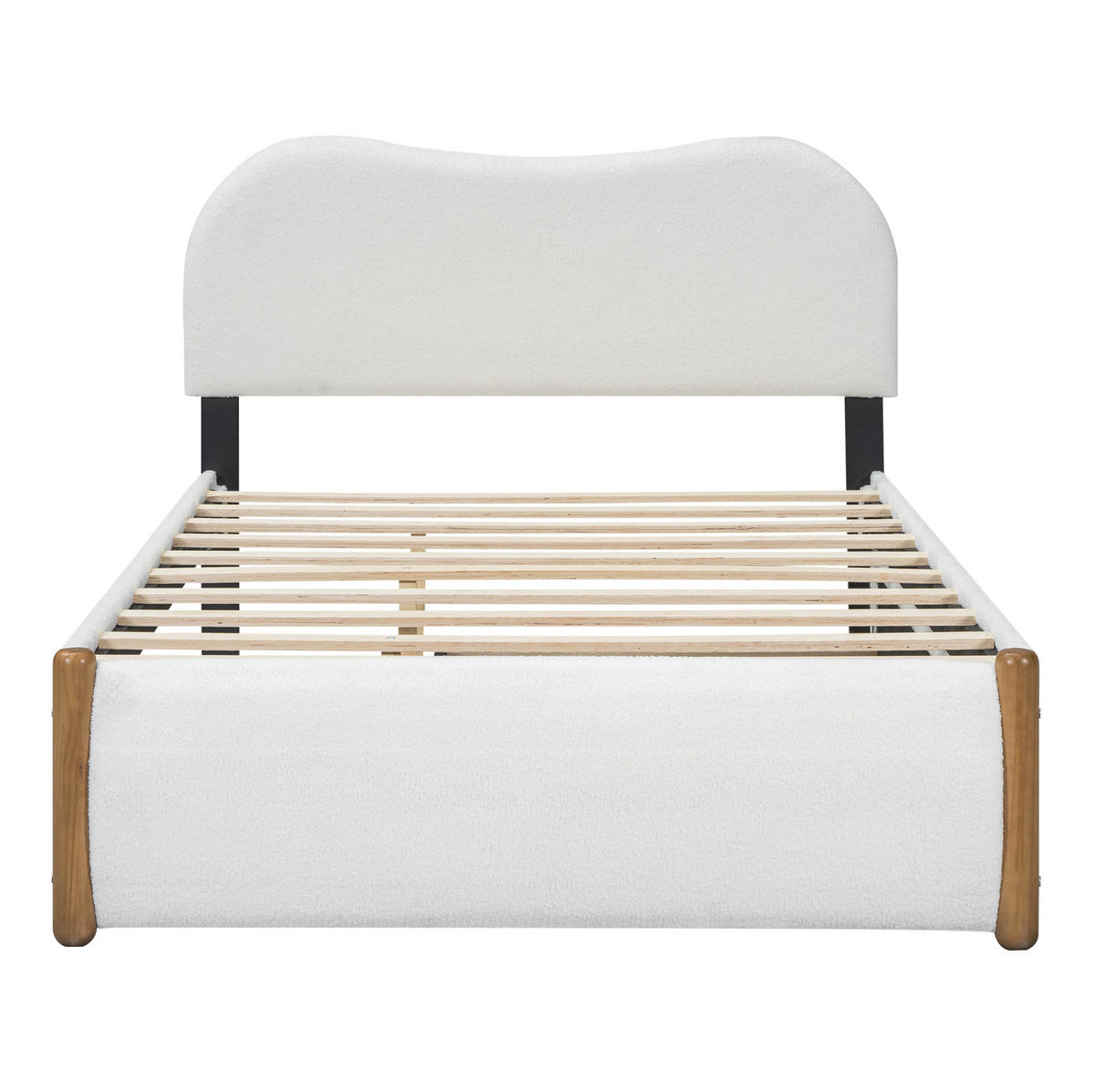 POLSTERBETT aus Plüsch und MDF 140x200 cm Weiß mit ausziehbarem Rollbett - Weiß, Textil (140/200cm) - IVMEU