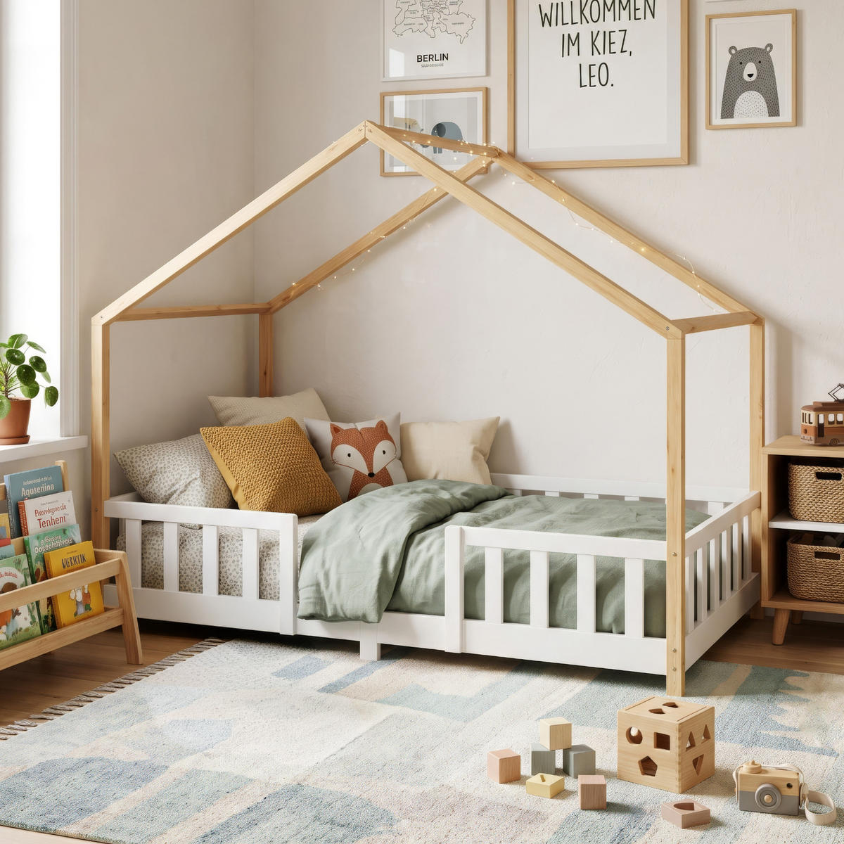 HAUSBETT Treviolo - Weiß/Naturfarben, Holz (90/200cm) - [en.casa]