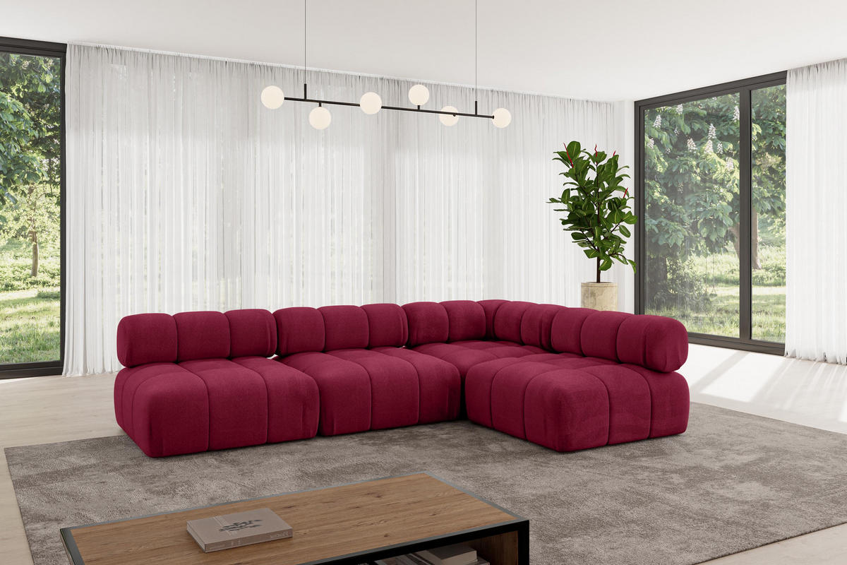 ECKSOFA modulares Sofa Samaro-L2 - 285x190x70 cm Bordeauxrot Velours - Bordeaux, Holzwerkstoff/Textil (285/190cm) - ALTDECOR