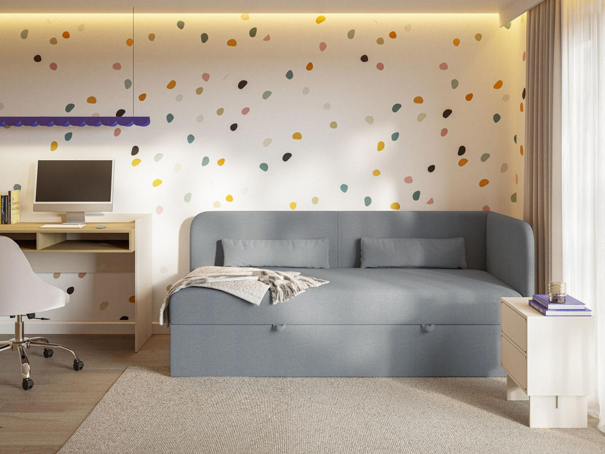 JUGENDBETT Calmmo Dunkelgrau mit Chenille-Bezug, Kopfteil rechts - Dunkelgrau, Textil (90/200cm) - Selsey