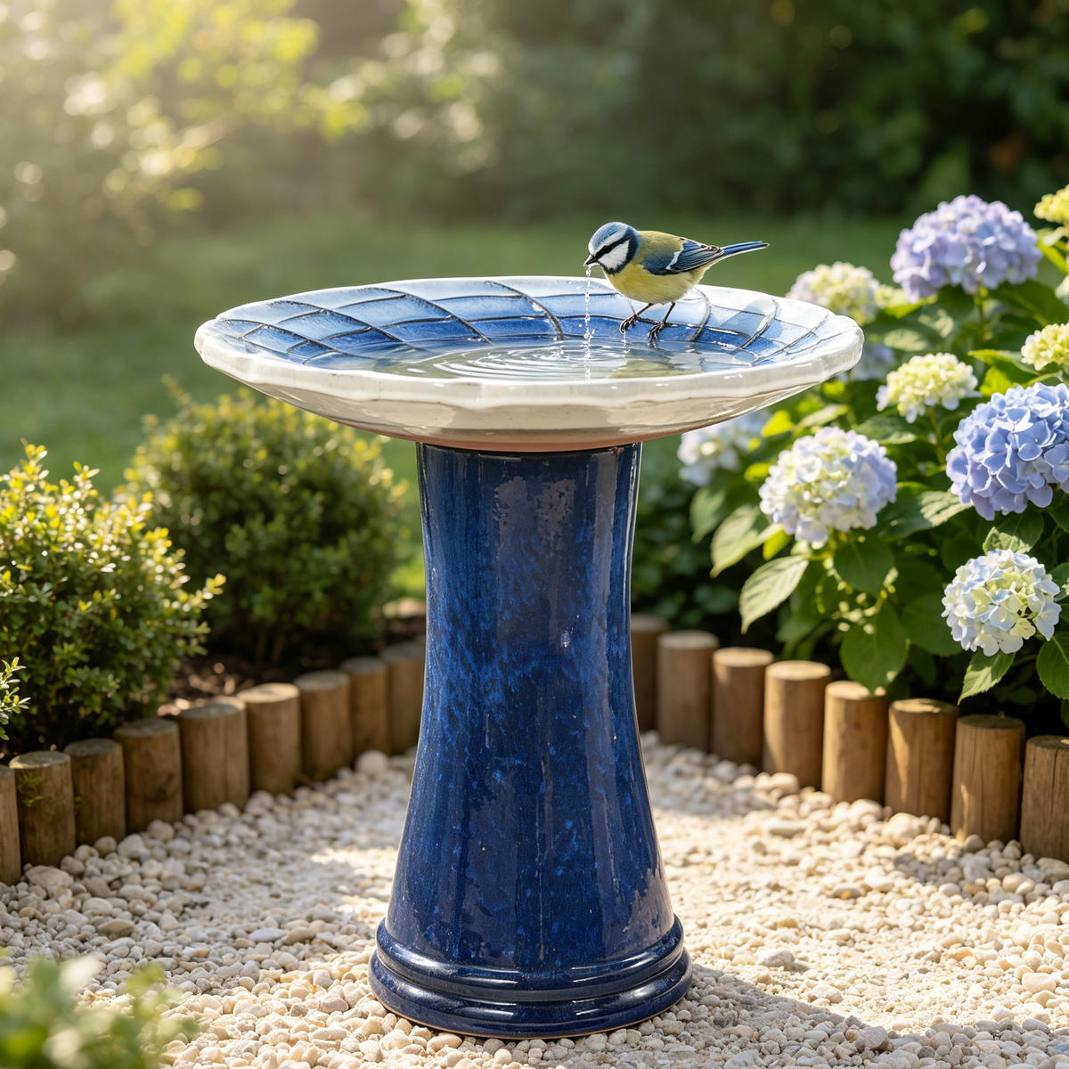 VOGELBAD mit Standfuß, Keramik Ø43/45H cm, Wetterfest, Blau - Dunkelblau, Keramik (43/45/43cm) - LVHOM