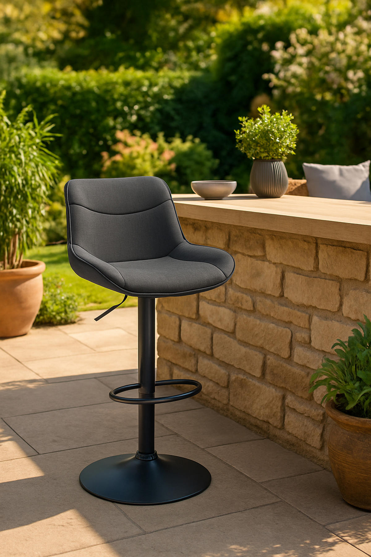 BARHOCKER Vulcano Stoff schwarz creme - Schwarz/Naturfarben, Textil/Metall (49/106/51cm) - TPFLiving
