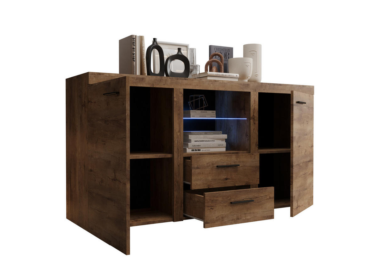 KOMMODE London LRK mit 2 Türen, Sideboard in Farbe: Dunkelgrau|Braun, Größe: 156 x 82 x 40 cm - Dunkelgrau/Braun, Holzwerkstoff (156/82/40cm) - O-Sofa