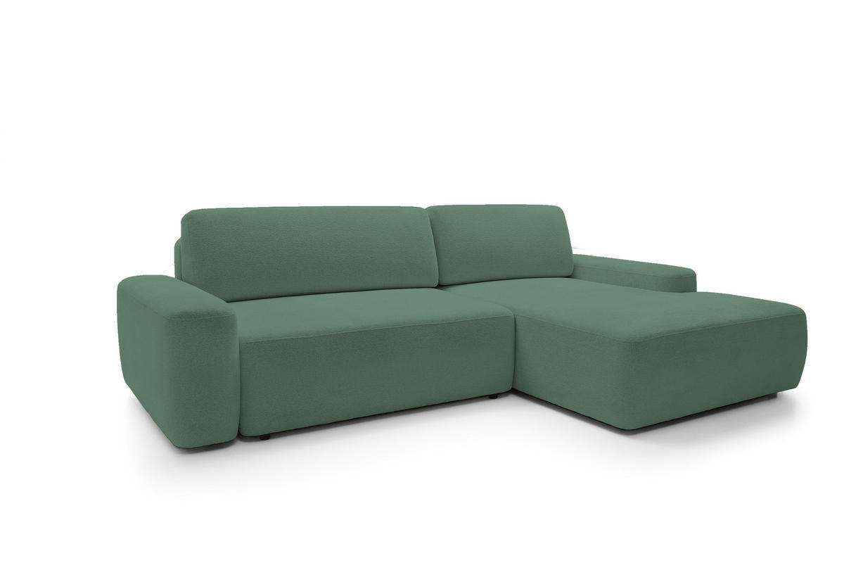 ECKSOFA BOULI 4-Sitzer Polstersofa Raven mit Schlaffunktion 130x210 cm Bettzeugablage 264x162x82 cm rechte, Farbe: Grün​ - Grün, Holz/Textil (264/162cm) - DomoHome
