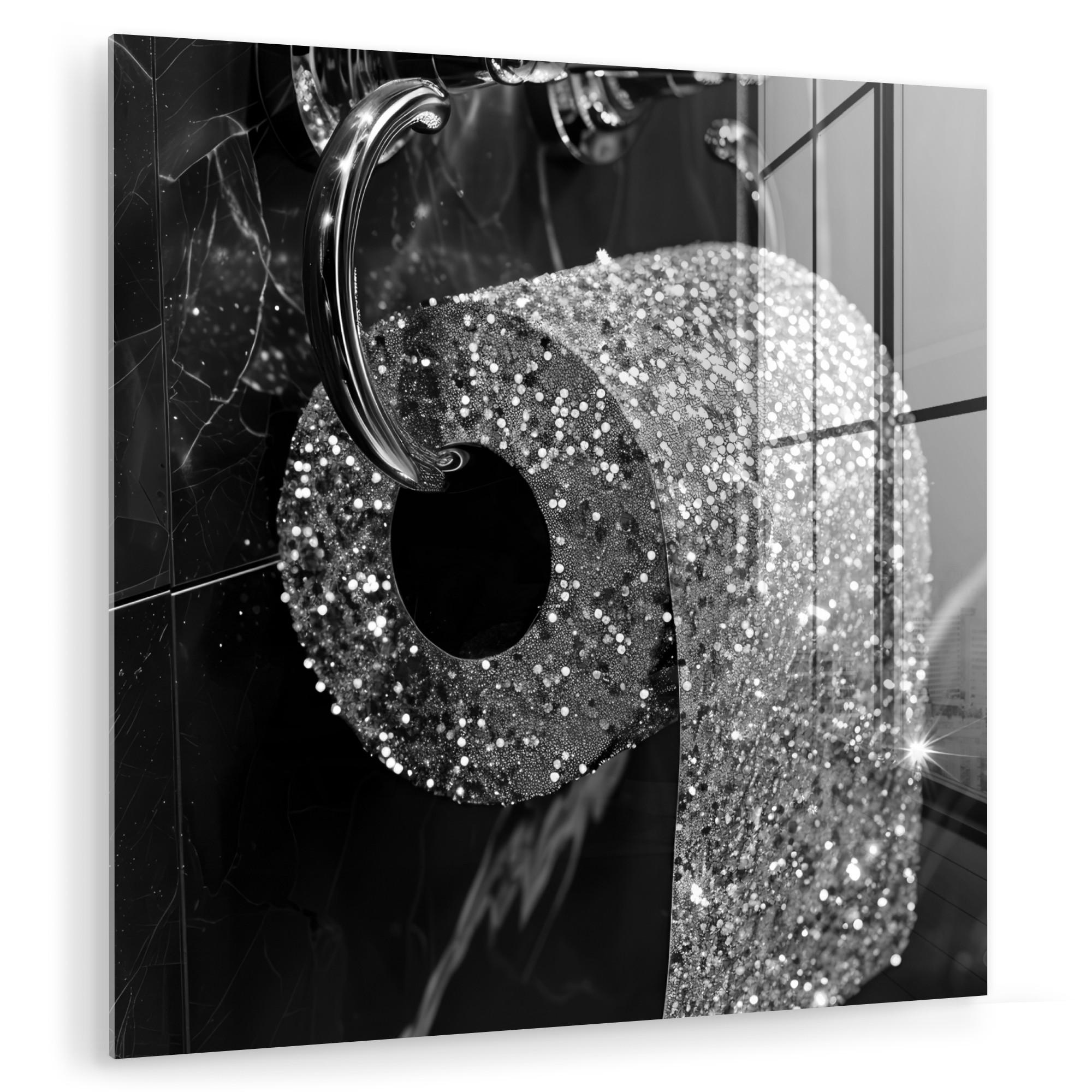 ACRYLGLASBILD WC - Toilettenpapier - Schwarz und weiß - Glitter 90x90 cm - Silberfarben, Glas (90/90cm) - MuchoWow