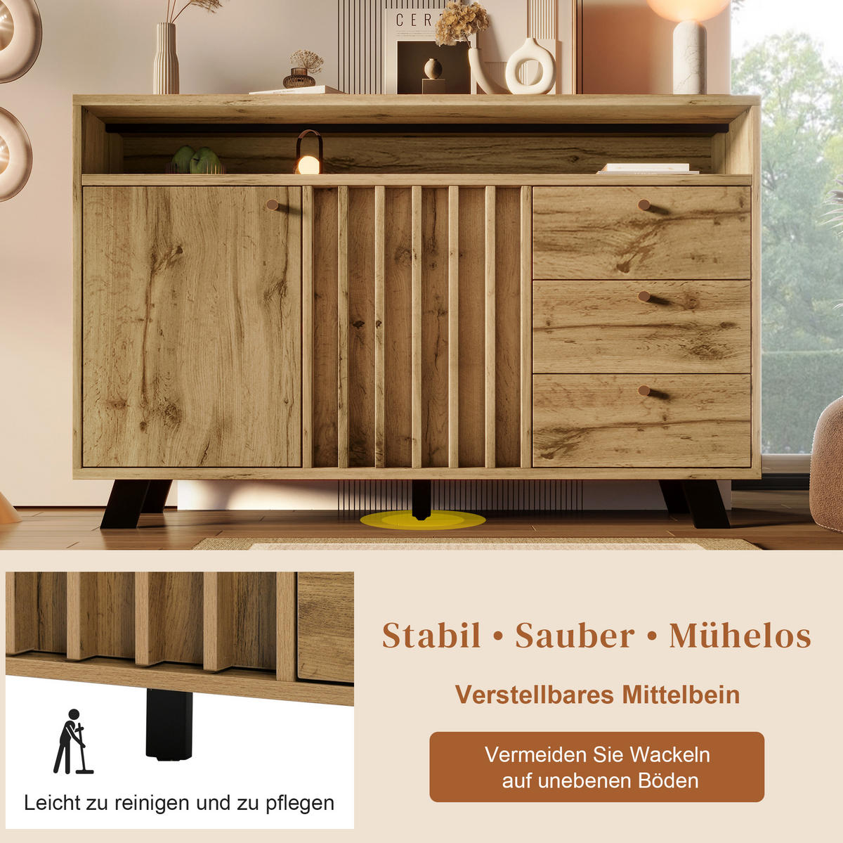 SIDEBOARD 120/40/85 cm mit 2 Türen, 3 Schubladen & offenem Fach in Dunkler Eiche - Braun, Holz (120/85/40cm) - BEAOK
