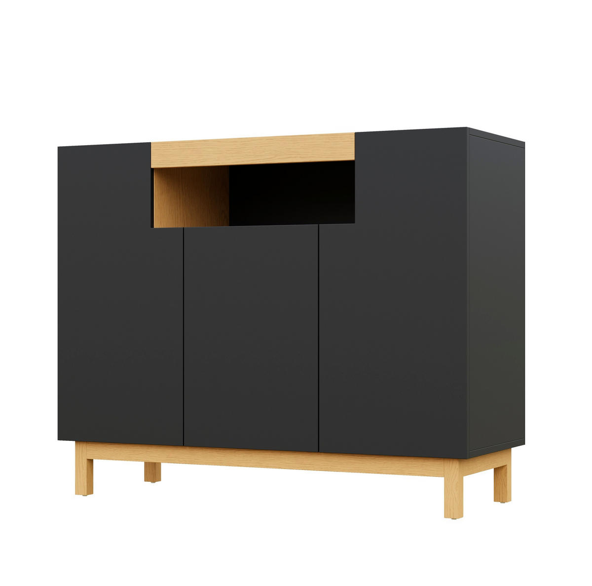 SIDEBOARD 120,5/42/96 cm mit 3 Türen & offenem Fach in Schwarz-Holzoptik - Schwarz, Holzwerkstoff (120.5/96/42cm) - BEAOK