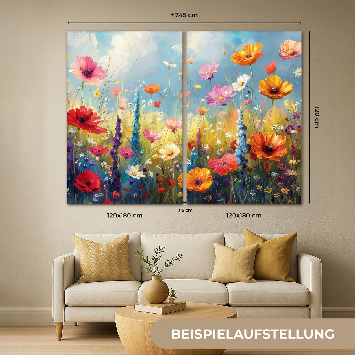 LEINWANDBILD 2er Set Blumen - Frühling - Farbenfroh - Sommerlich 240x180 cm - Orange, Textil (240/180cm) - MuchoWow