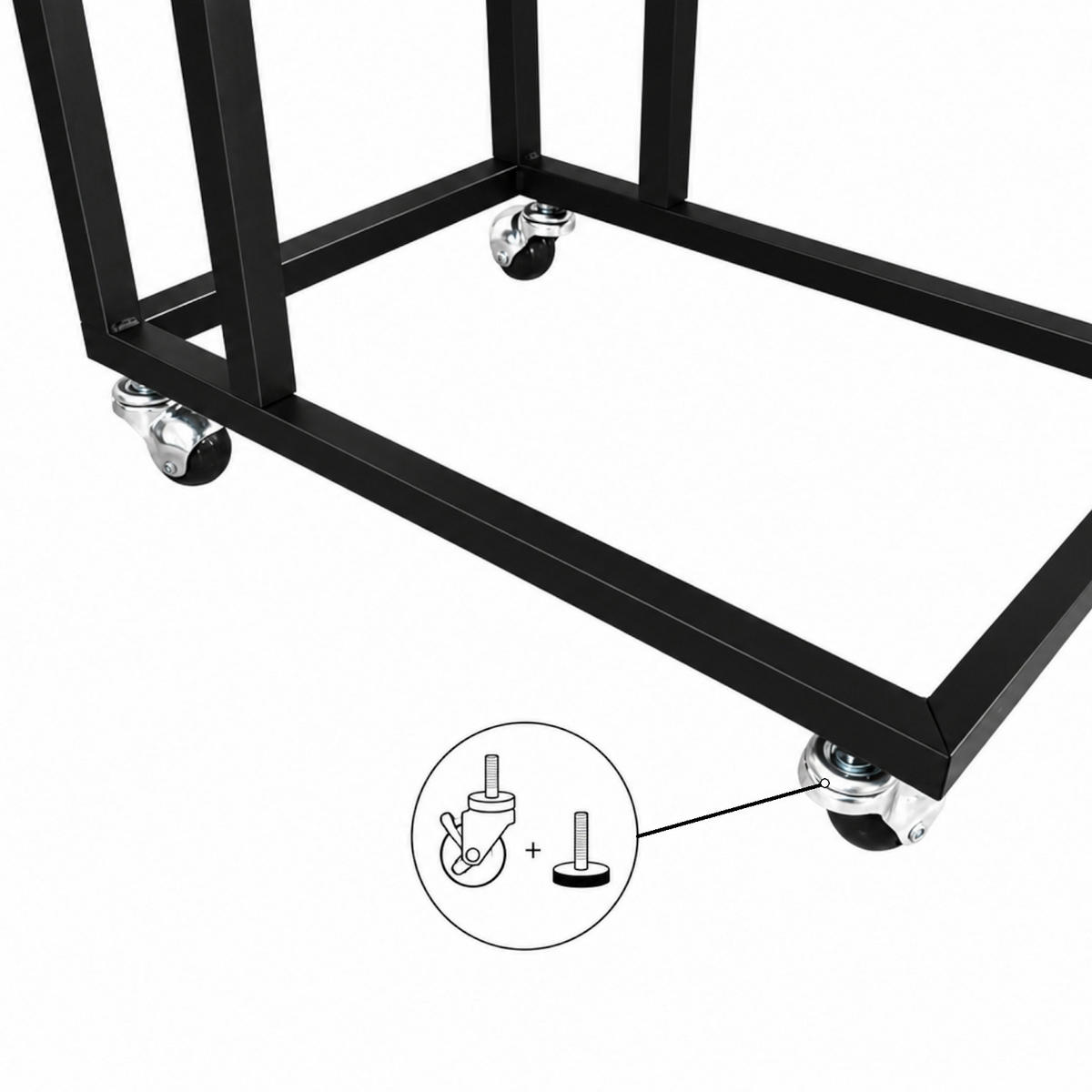 BEISTELLTISCH Metall MDF Schwarz mit Rollen oder Standfüßen 50x35x54 cm - Schwarz, Metall (50/35/54cm) - Begryf