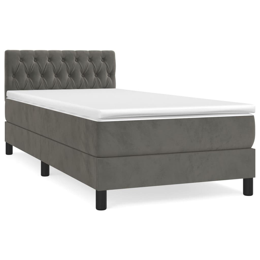 BOXSPRINGBETT 90/190 Cm Grau Samt - Dunkelgrau, Textil (90/193cm) - vidaXL